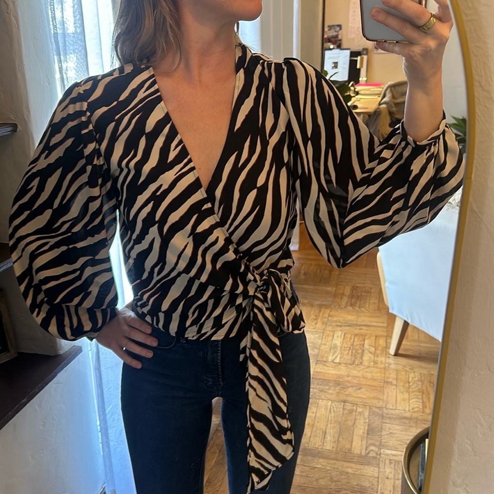 Express zebra print wrap long sleeve top size small worn once